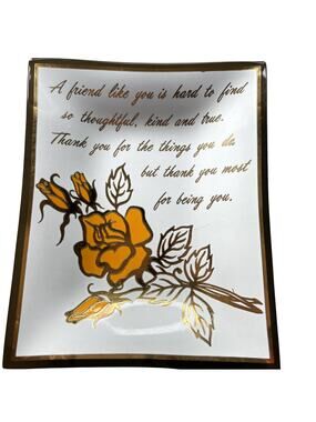 Vintage Houze Art Glass "Friend" Plaque with Stand 4x5